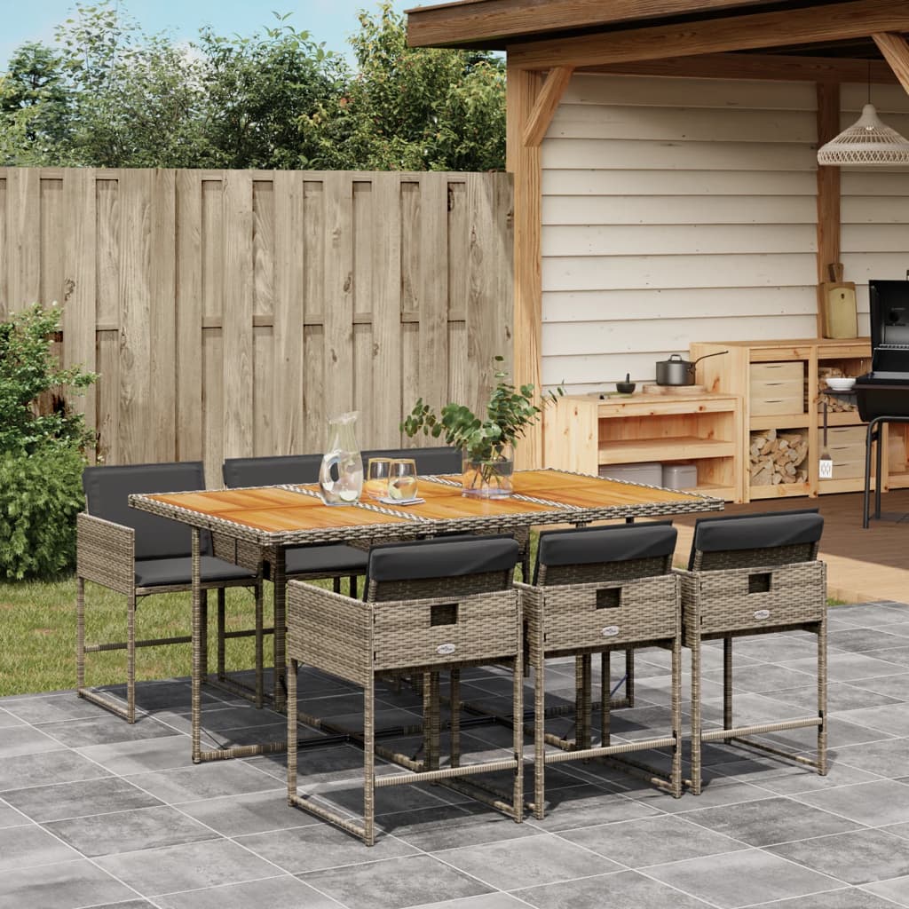 7-tlg. Garten-Essgruppe mit Kissen Grau Poly Rattan