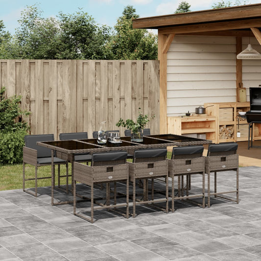 9-tlg. Garten-Essgruppe mit Kissen Grau Poly Rattan