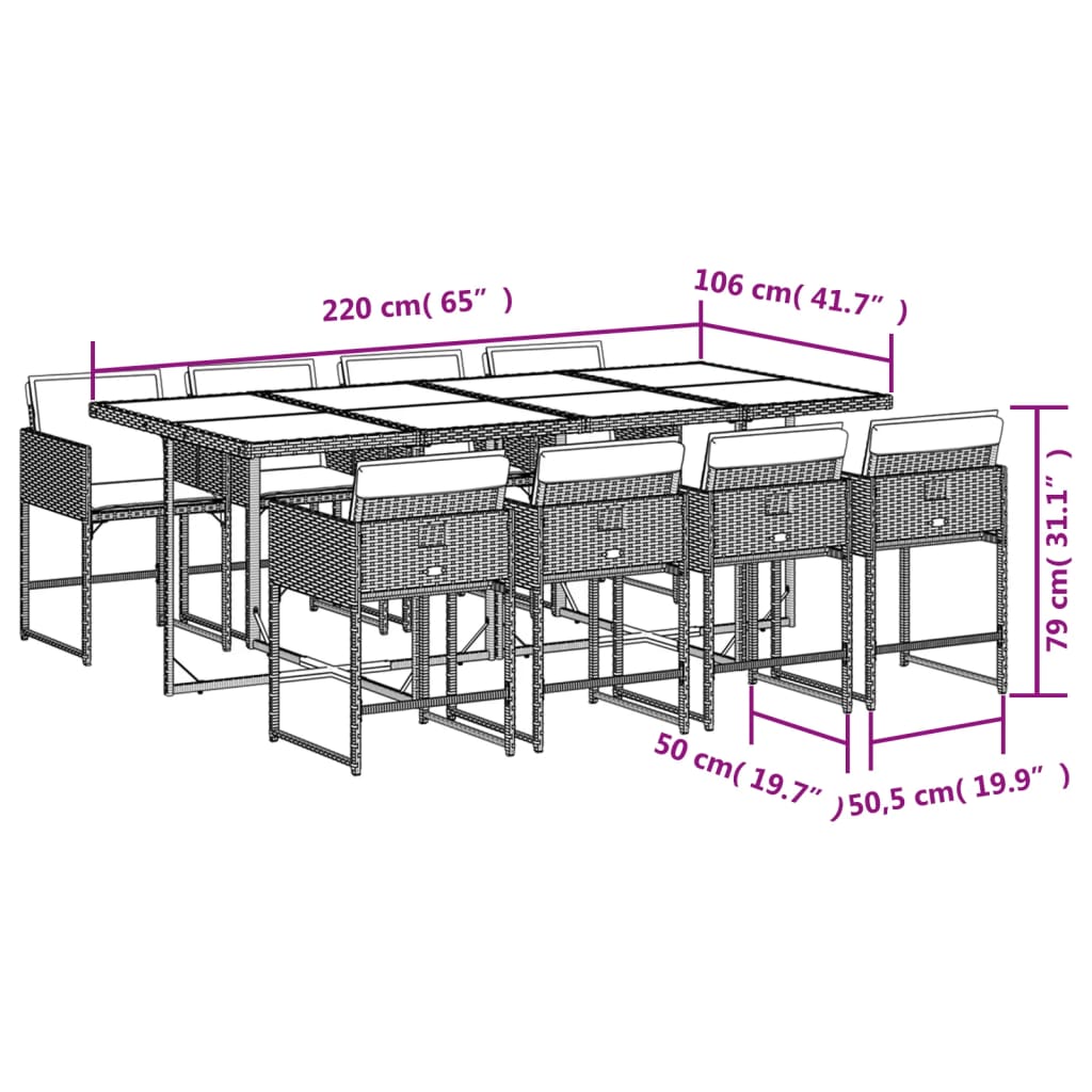 9-tlg. Garten-Essgruppe mit Kissen Braun Poly Rattan