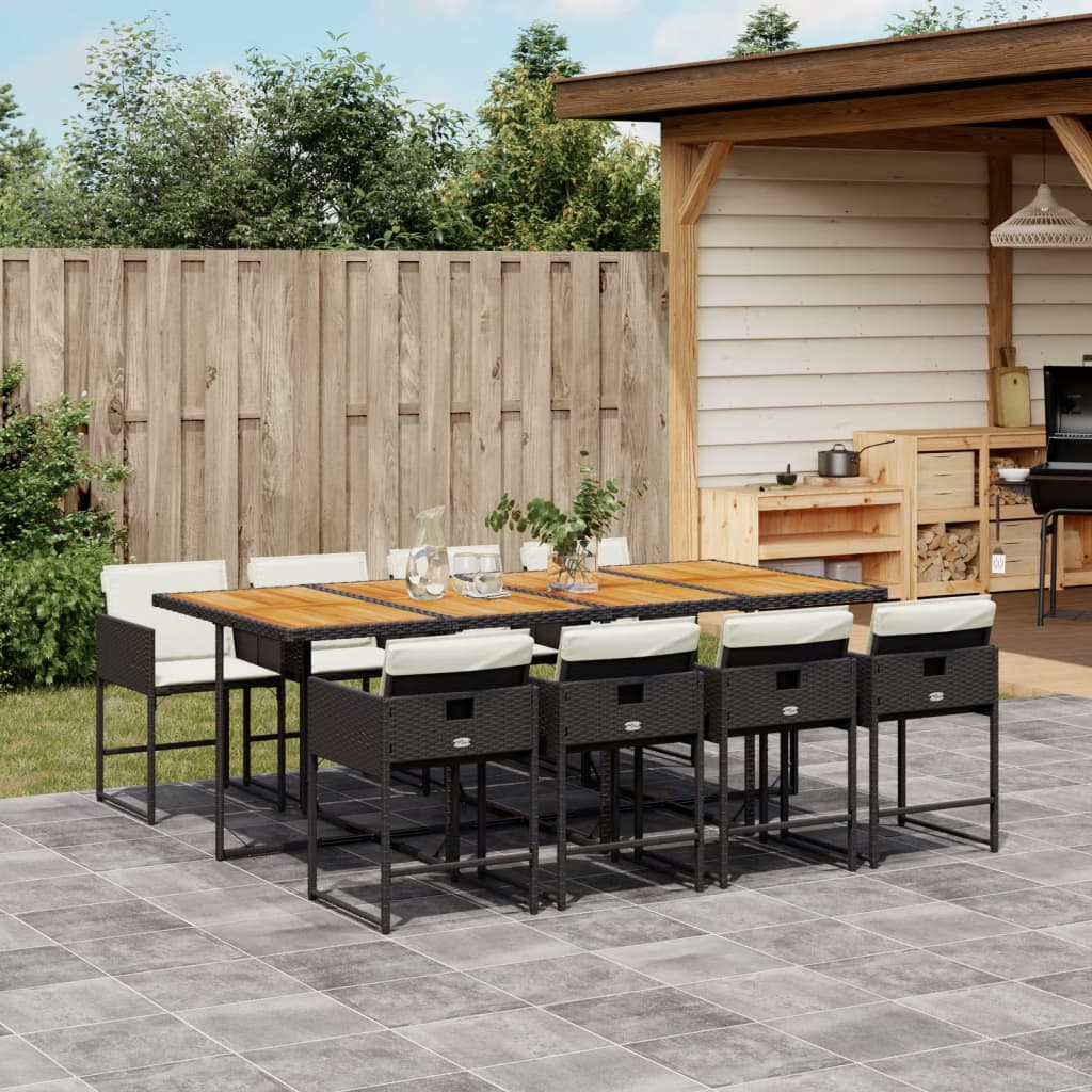 9-tlg. Garten-Essgruppe mit Kissen Schwarz Poly Rattan