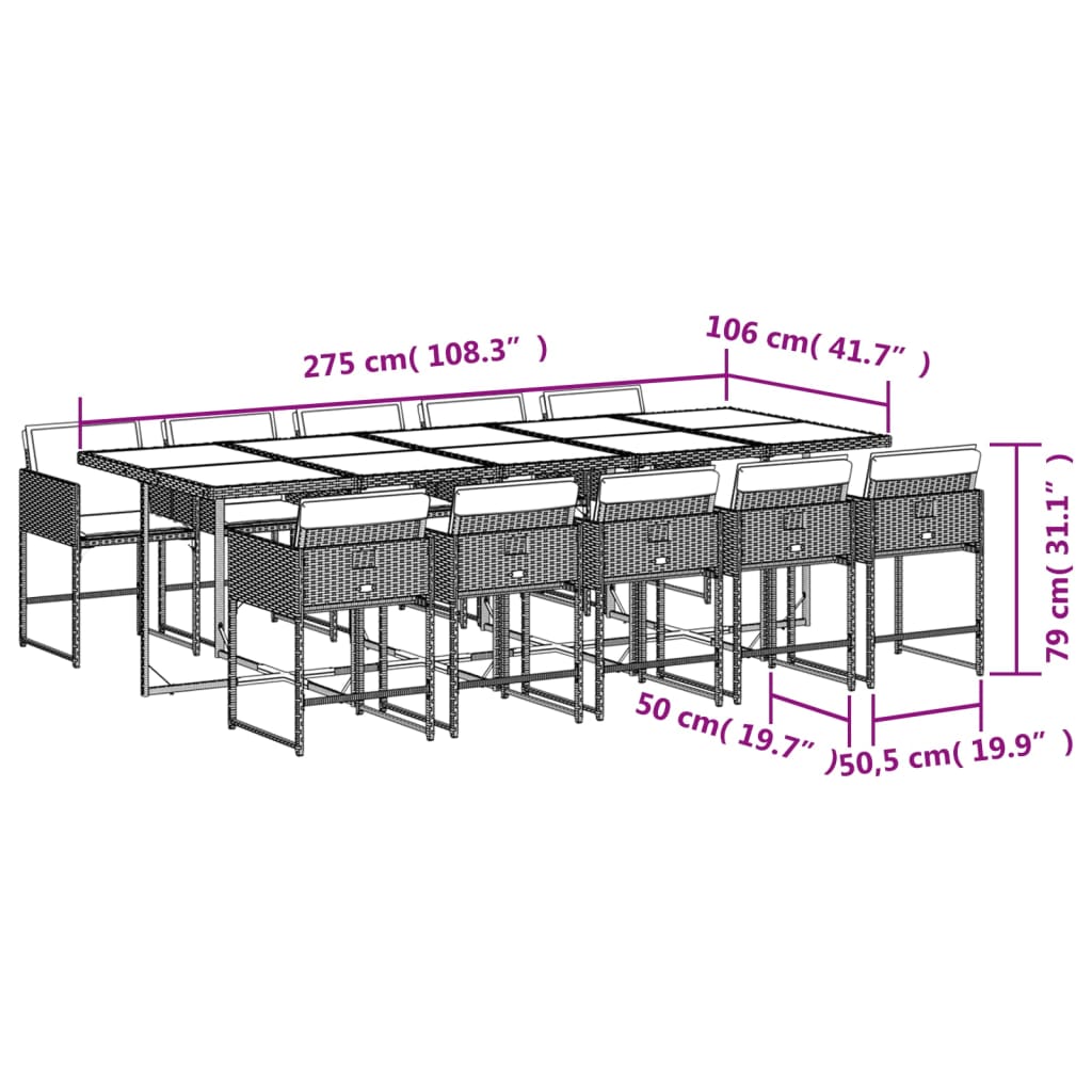 11-tlg. Garten-Essgruppe mit Kissen Grau Poly Rattan