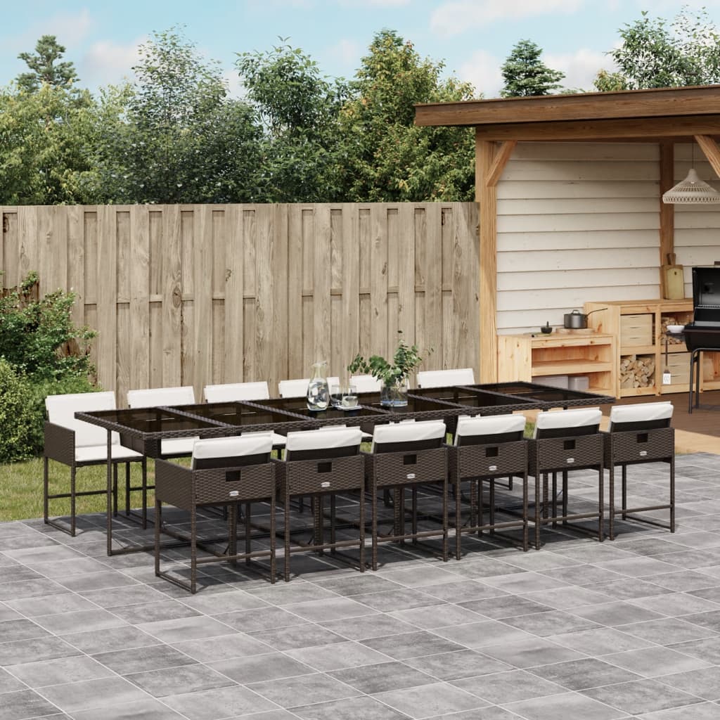 13-tlg. Garten-Essgruppe mit Kissen Braun Poly Rattan