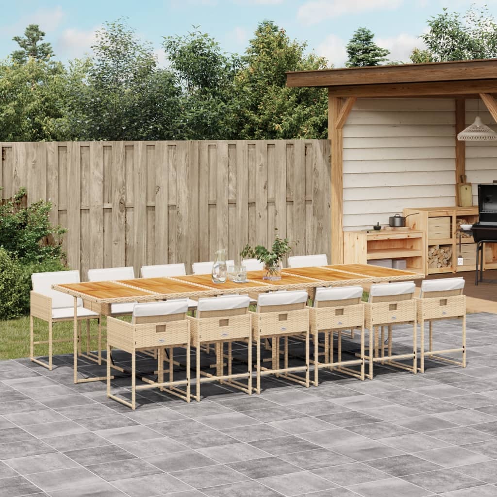 13-tlg. Garten-Essgruppe mit Kissen Beige Poly Rattan