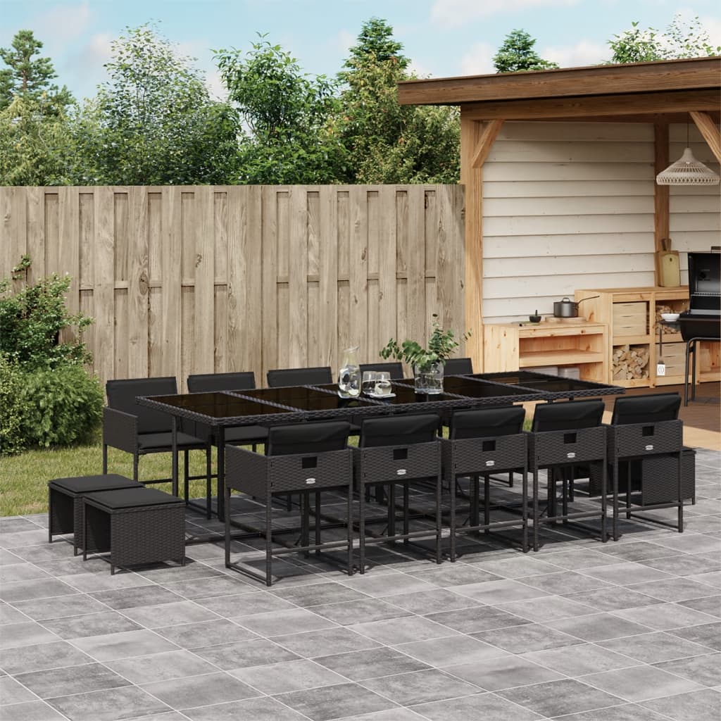 15-tlg. Garten-Essgruppe mit Kissen Schwarz Poly Rattan