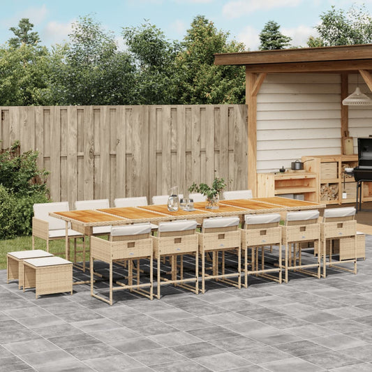 17-tlg. Garten-Essgruppe mit Kissen Beige Poly Rattan