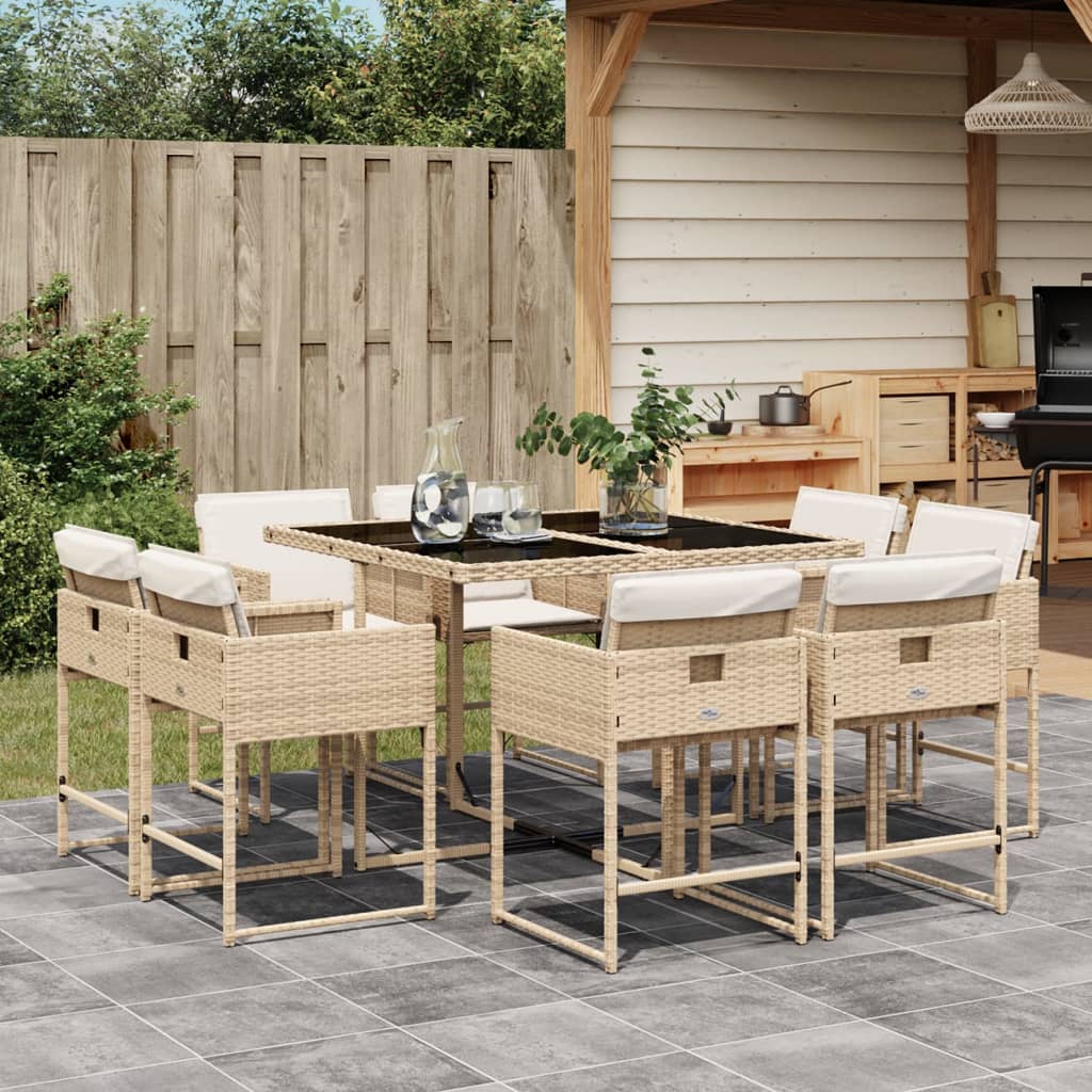 9-tlg. Garten-Essgruppe mit Kissen Beige Poly Rattan