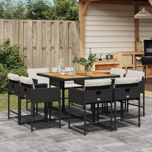 9-tlg. Garten-Essgruppe mit Kissen Schwarz Poly Rattan