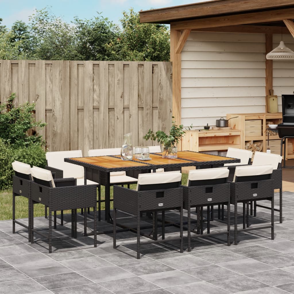 11-tlg. Garten-Essgruppe mit Kissen Schwarz Poly Rattan