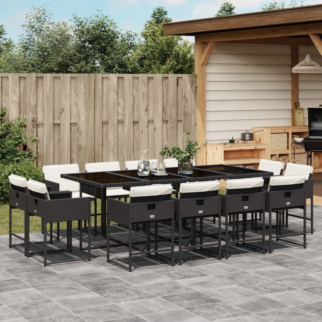 13-tlg. Garten-Essgruppe mit Kissen Schwarz Poly Rattan