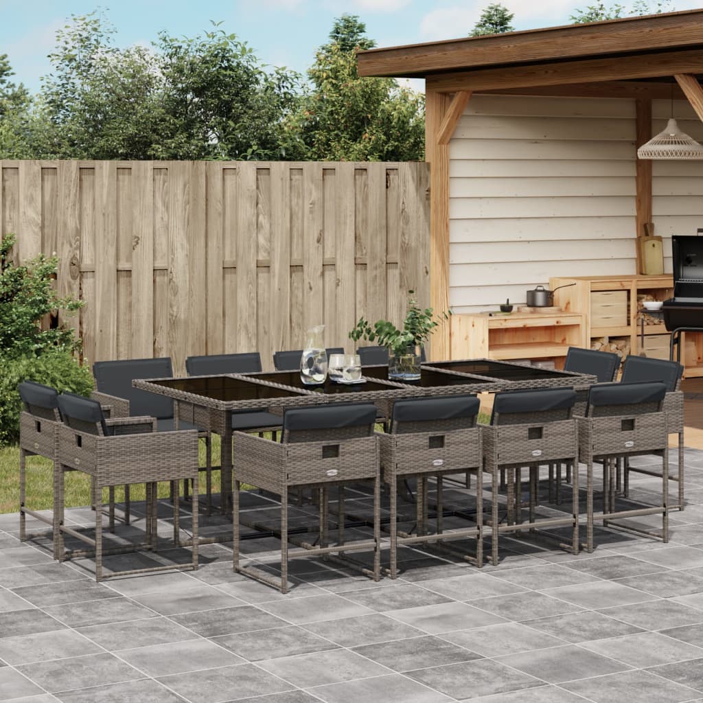 13-tlg. Garten-Essgruppe mit Kissen Grau Poly Rattan