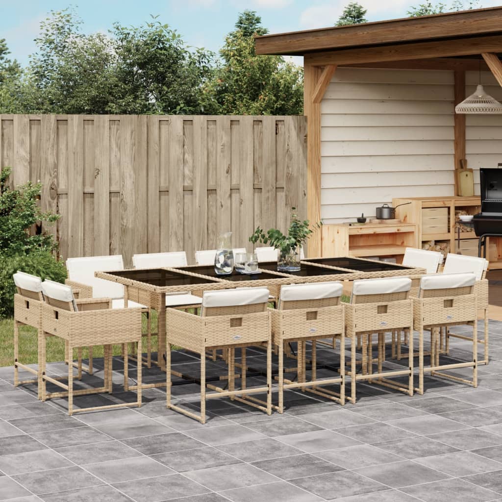 13-tlg. Garten-Essgruppe mit Kissen Beige Poly Rattan