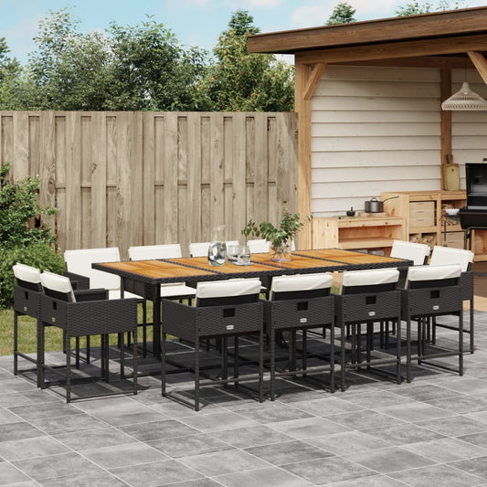 13-tlg. Garten-Essgruppe mit Kissen Schwarz Poly Rattan