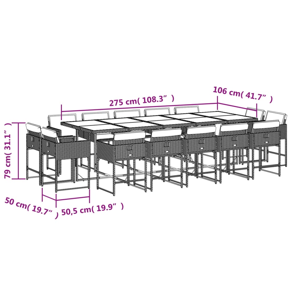 15-tlg. Garten-Essgruppe mit Kissen Schwarz Poly Rattan