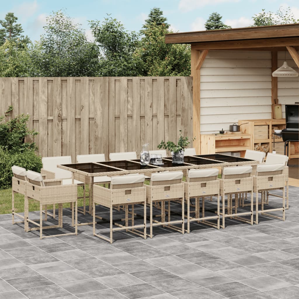 15-tlg. Garten-Essgruppe mit Kissen Beige Poly Rattan