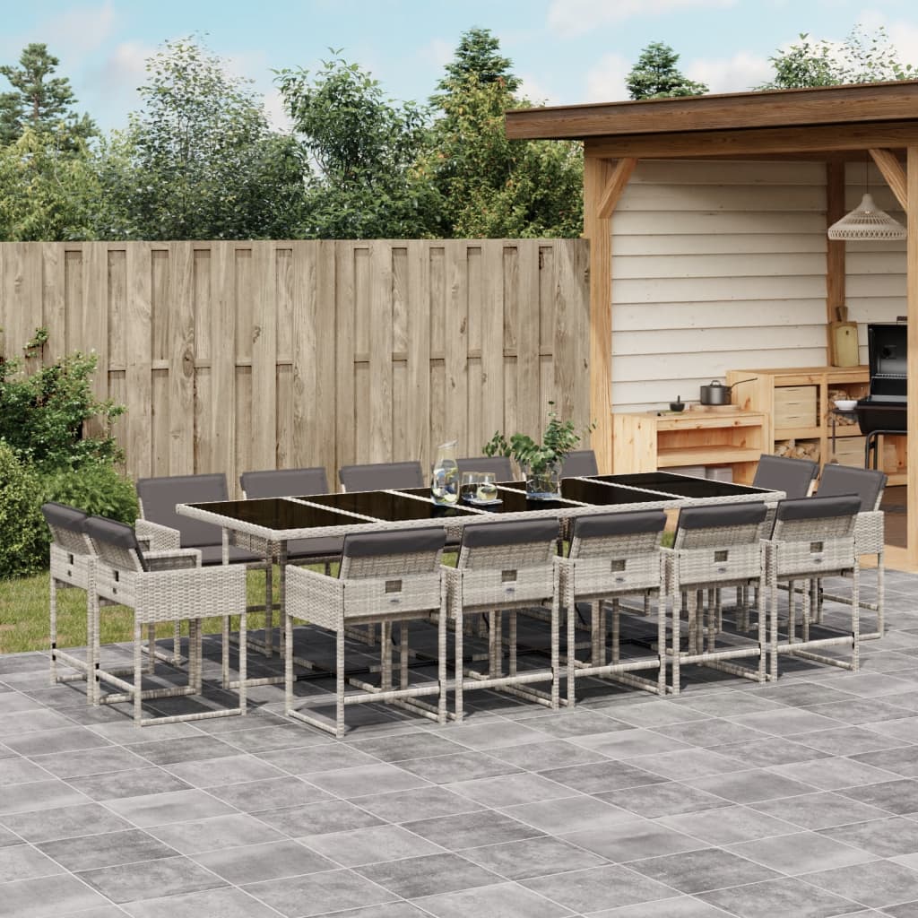 15-tlg. Garten-Essgruppe mit Kissen Hellgrau Poly Rattan