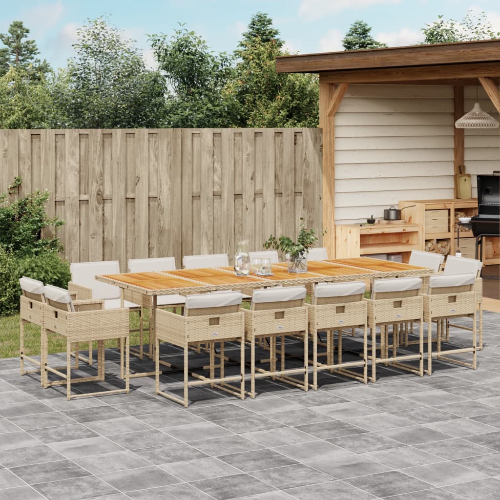 15-tlg. Garten-Essgruppe mit Kissen Beige Poly Rattan