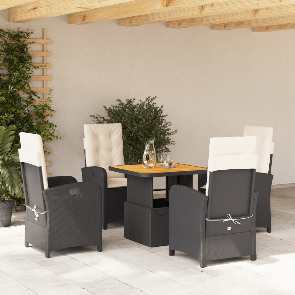 5-tlg. Garten-Essgruppe mit Kissen Schwarz Poly Rattan