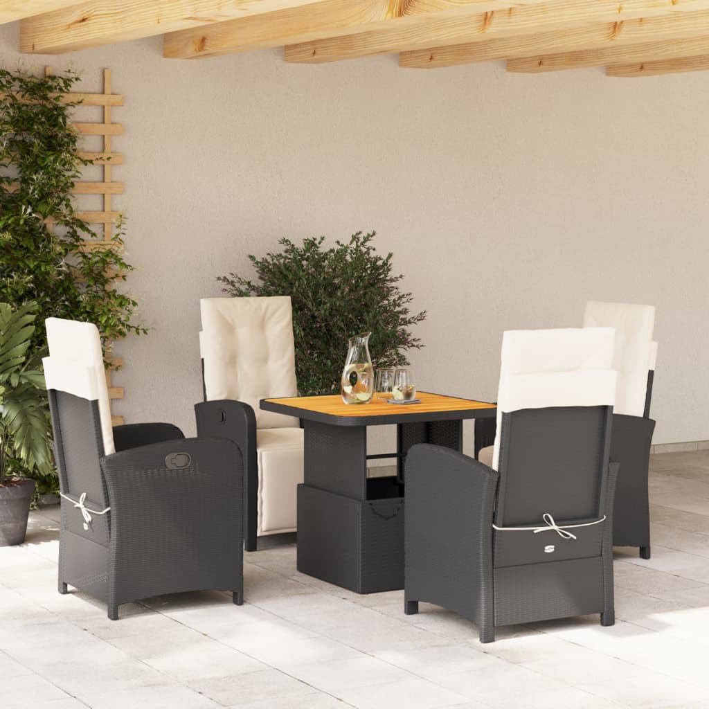 5-tlg. Garten-Essgruppe mit Kissen Schwarz Poly Rattan