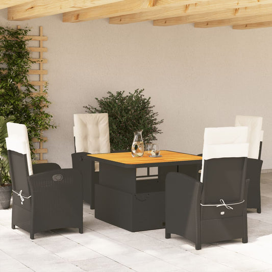 5-tlg. Garten-Essgruppe mit Kissen Schwarz Poly Rattan