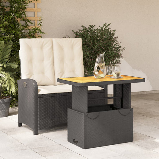 2-tlg. Garten-Essgruppe mit Kissen Schwarz Poly Rattan