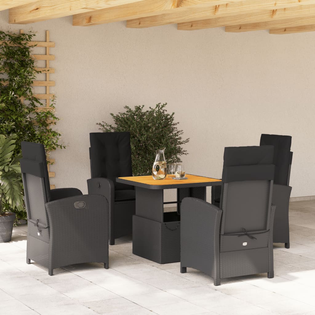 5-tlg. Garten-Essgruppe mit Kissen Schwarz Poly Rattan