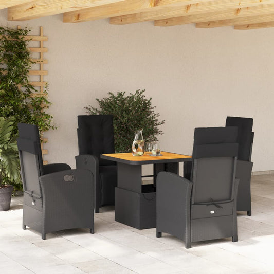 5-tlg. Garten-Essgruppe mit Kissen Schwarz Poly Rattan