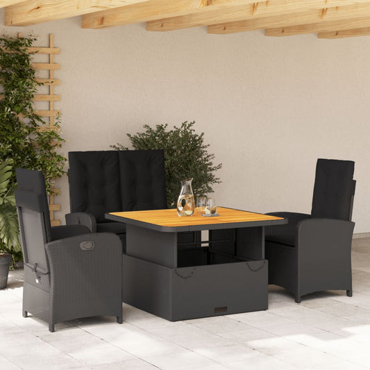 4-tlg. Garten-Essgruppe mit Kissen Schwarz Poly Rattan