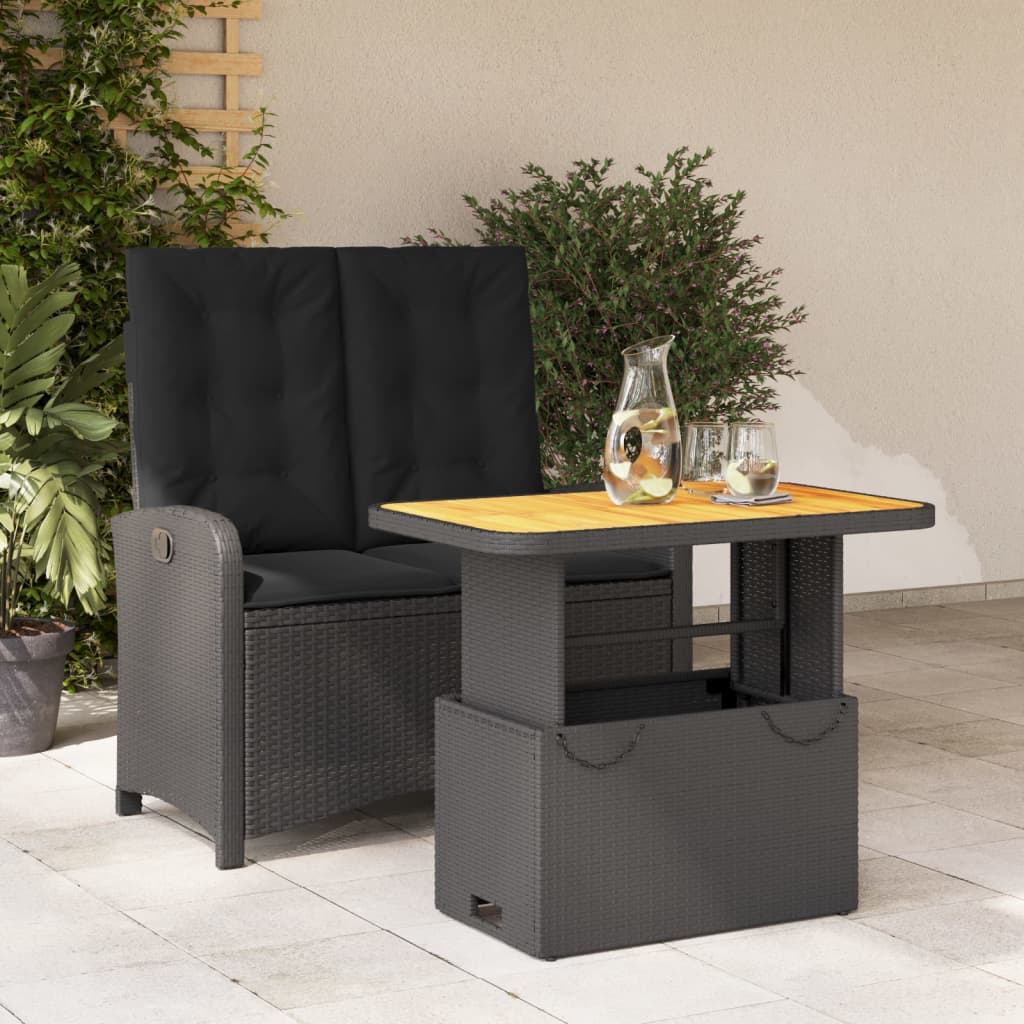 2-tlg. Garten-Essgruppe mit Kissen Schwarz Poly Rattan