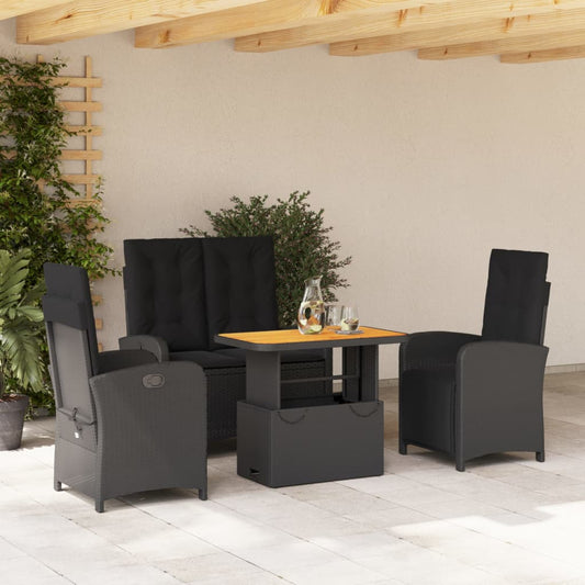 4-tlg. Garten-Essgruppe mit Kissen Schwarz Poly Rattan