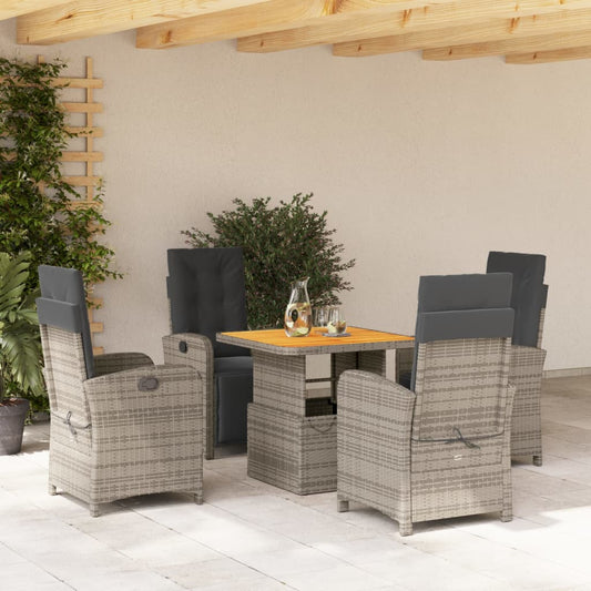 5-tlg. Garten-Essgruppe mit Kissen Grau Poly Rattan