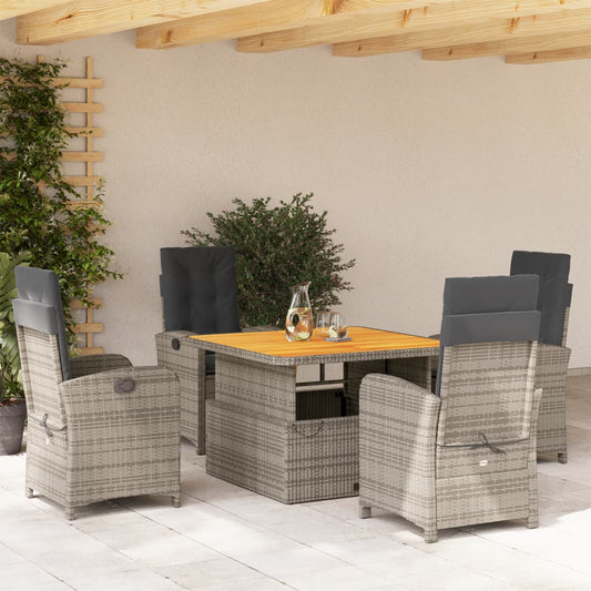 5-tlg. Garten-Essgruppe mit Kissen Grau Poly Rattan