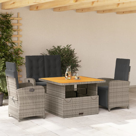 4-tlg. Garten-Essgruppe mit Kissen Grau Poly Rattan