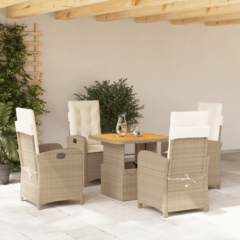 5-tlg. Garten-Essgruppe mit Kissen Beige Poly Rattan