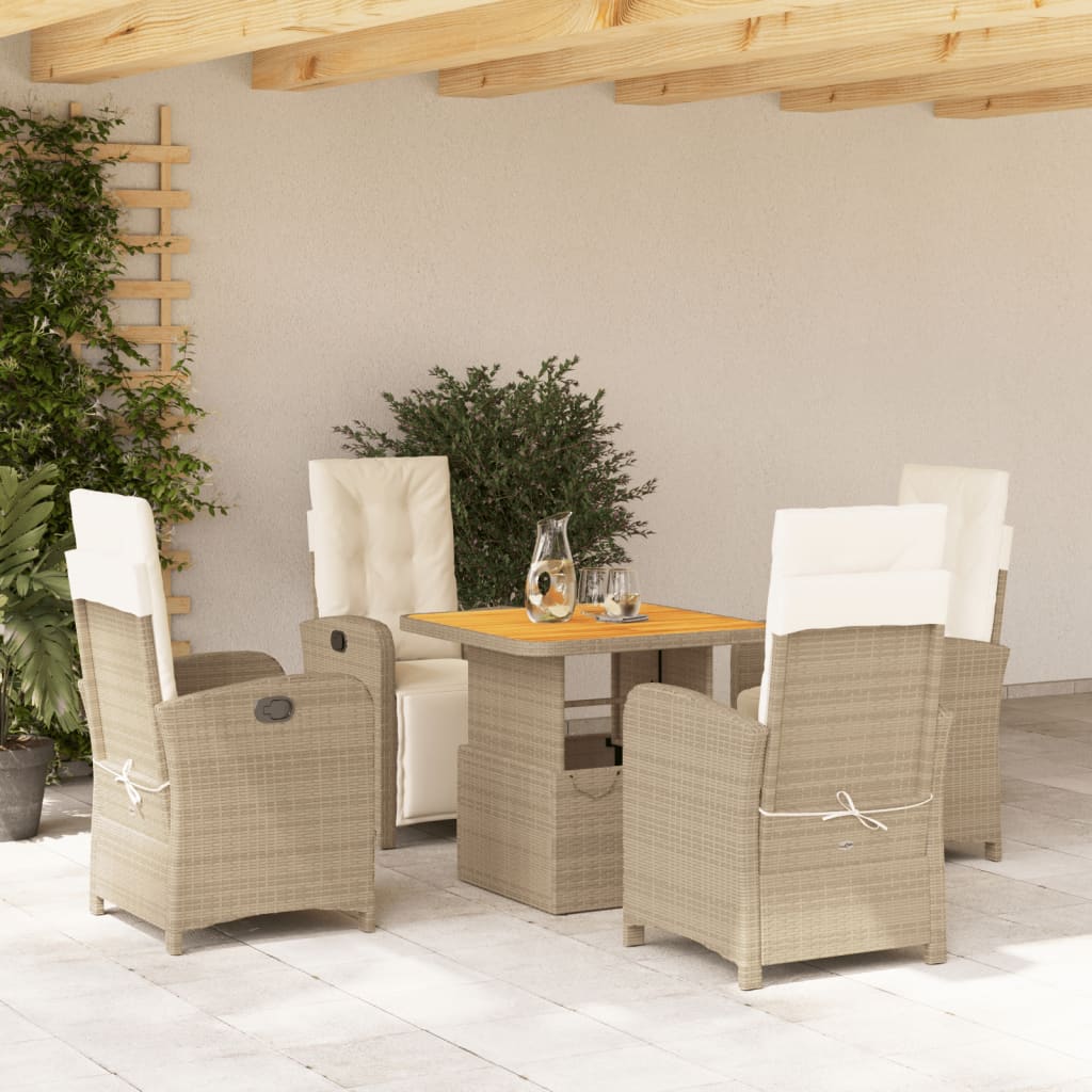 5-tlg. Garten-Essgruppe mit Kissen Beige Poly Rattan