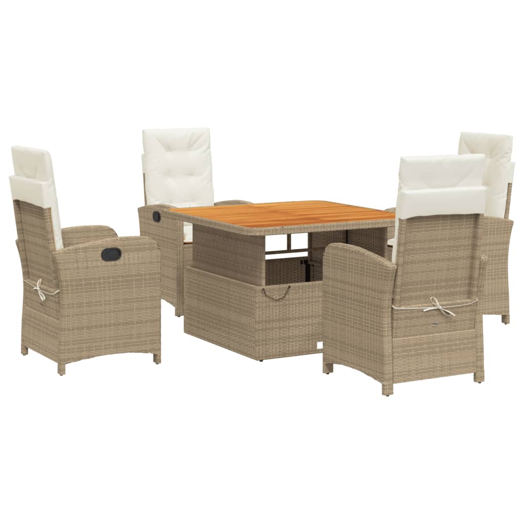 5-tlg. Garten-Essgruppe mit Kissen Beige Poly Rattan