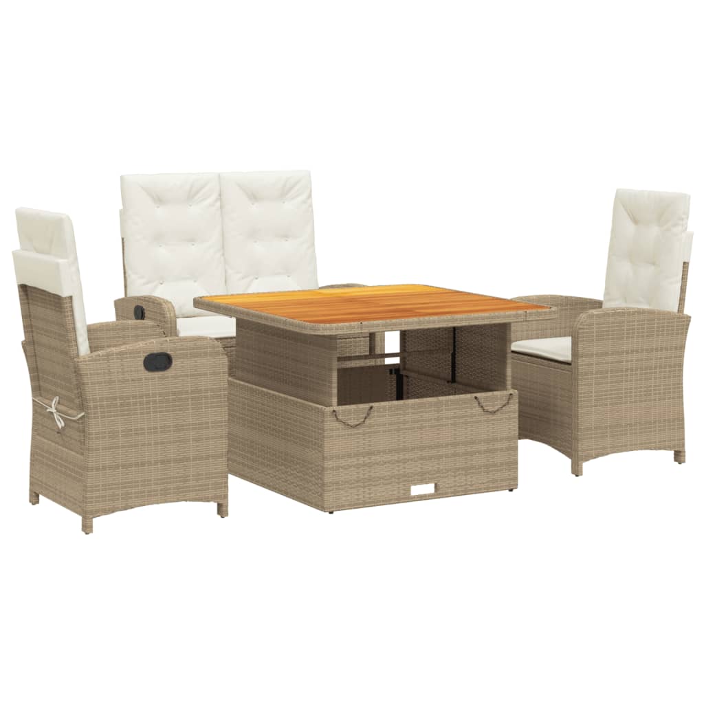 4-tlg. Garten-Essgruppe mit Kissen Beige Poly Rattan