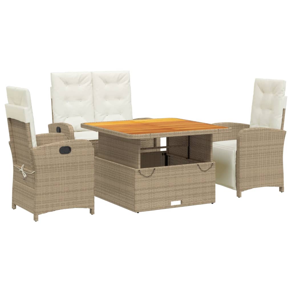 4-tlg. Garten-Essgruppe mit Kissen Beige Poly Rattan