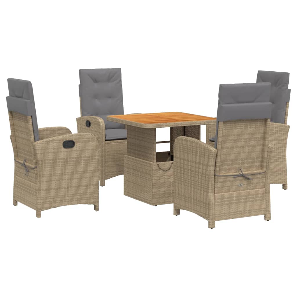 5-tlg. Garten-Essgruppe mit Kissen Beige Poly Rattan