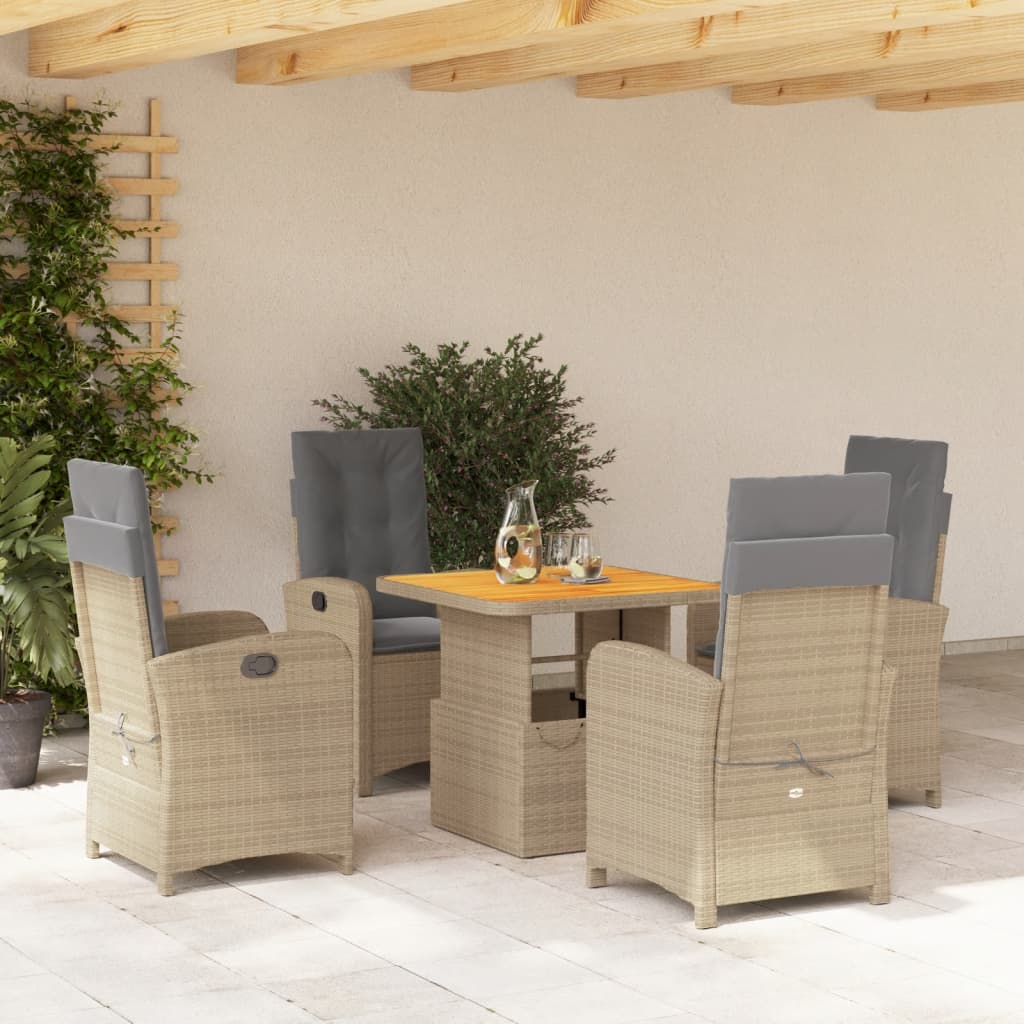 5-tlg. Garten-Essgruppe mit Kissen Beige Poly Rattan