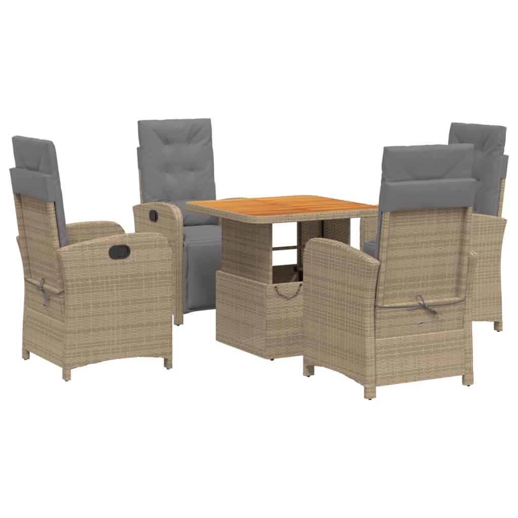 5-tlg. Garten-Essgruppe mit Kissen Beige Poly Rattan