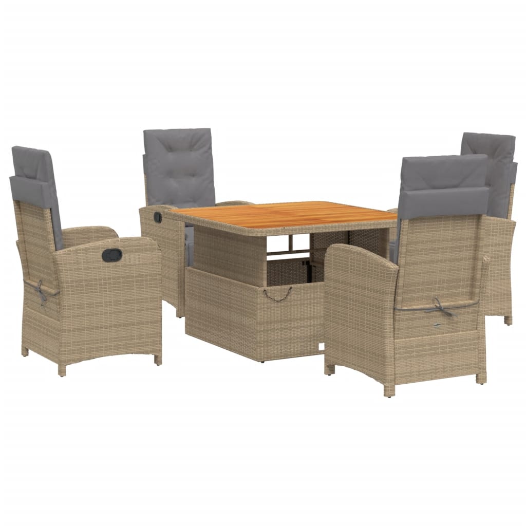 5-tlg. Garten-Essgruppe mit Kissen Beige Poly Rattan