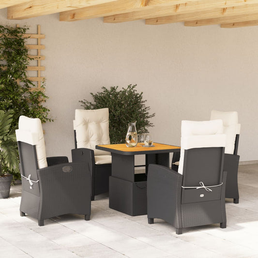 5-tlg. Garten-Essgruppe mit Kissen Schwarz Poly Rattan