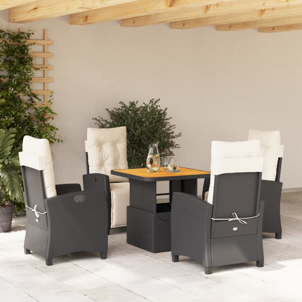 5-tlg. Garten-Essgruppe mit Kissen Schwarz Poly Rattan