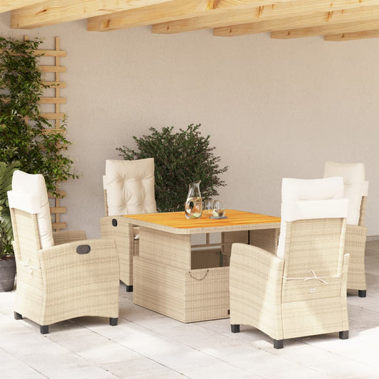 5-tlg. Garten-Essgruppe mit Kissen Beige Poly Rattan