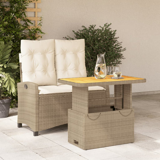 2-tlg. Garten-Essgruppe mit Kissen Beige Poly Rattan