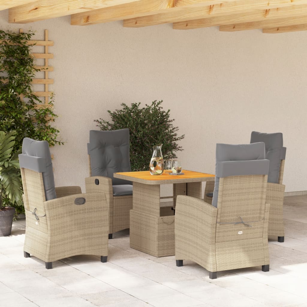 5-tlg. Garten-Essgruppe mit Kissen Beige Poly Rattan