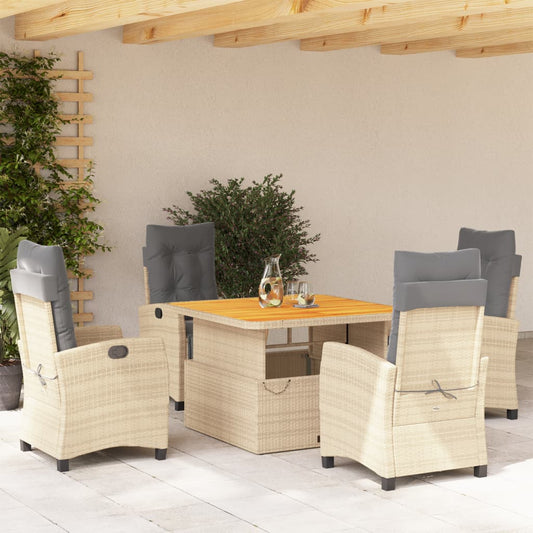 5-tlg. Garten-Essgruppe mit Kissen Beige Poly Rattan