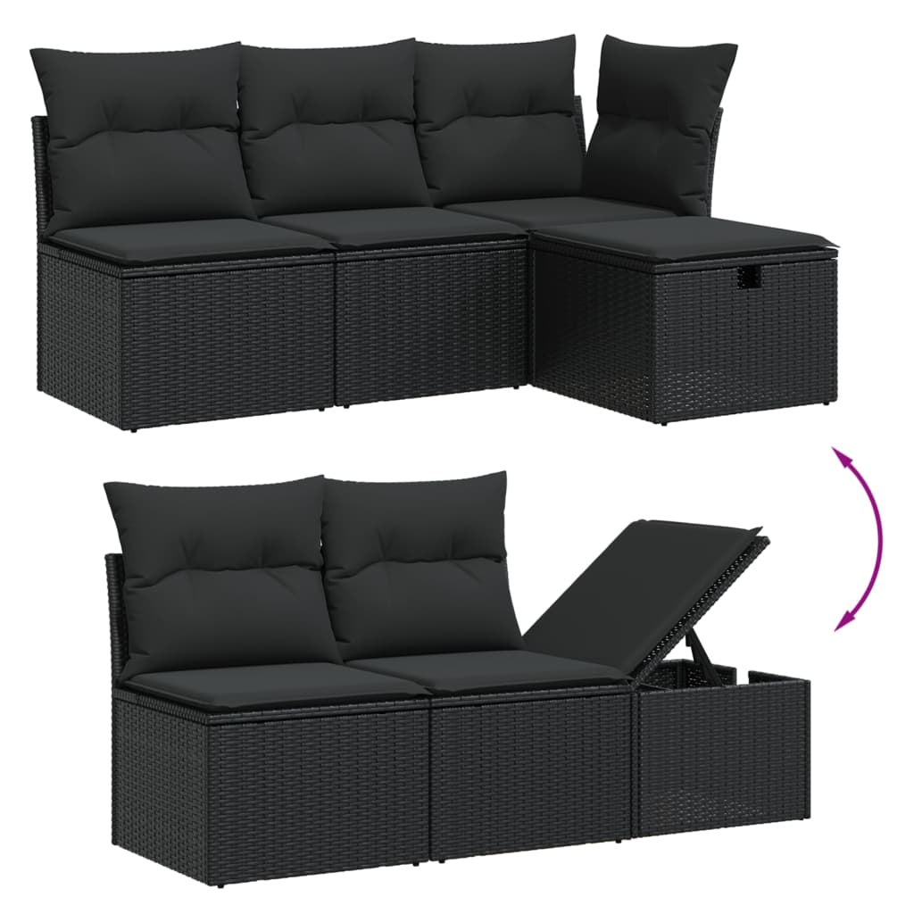 7-tlg. Garten-Sofagarnitur mit Kissen Schwarz Poly Rattan