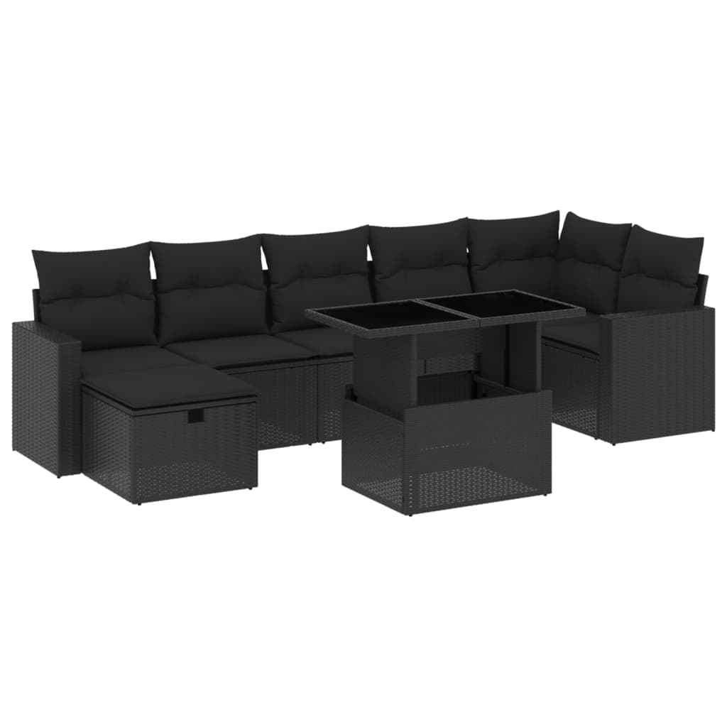 8-tlg. Garten-Sofagarnitur mit Kissen Schwarz Poly Rattan