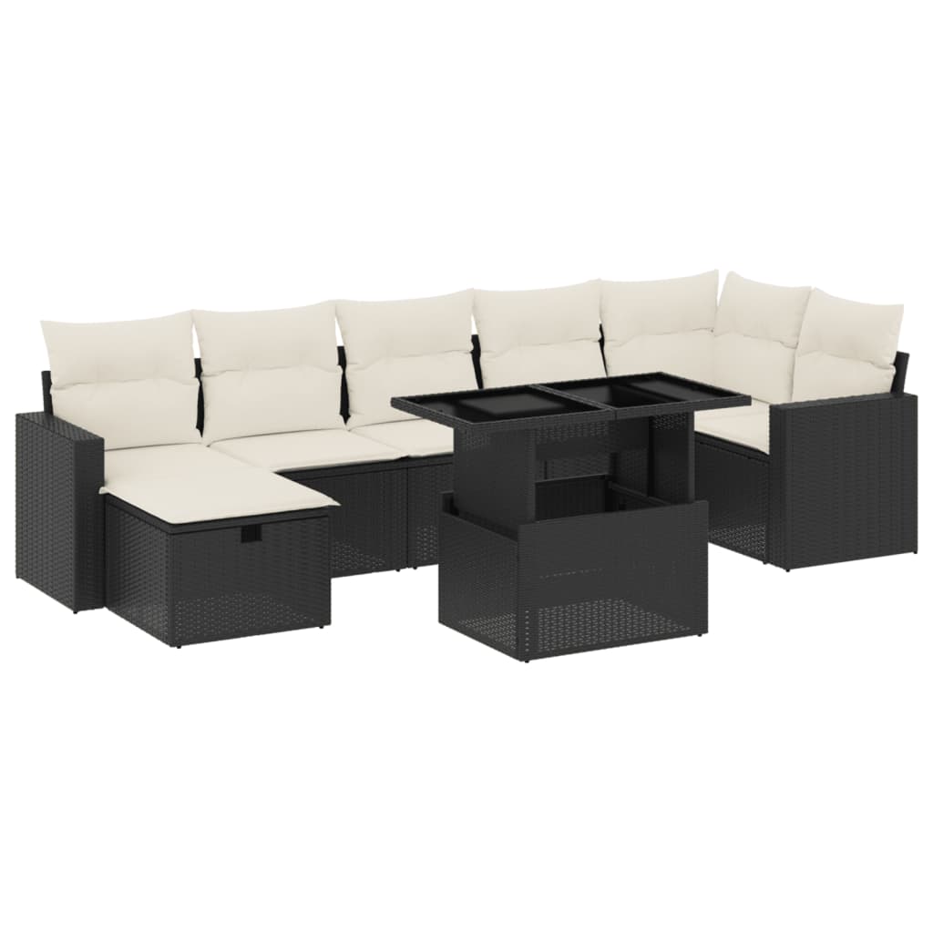 8-tlg. Garten-Sofagarnitur mit Kissen Schwarz Poly Rattan